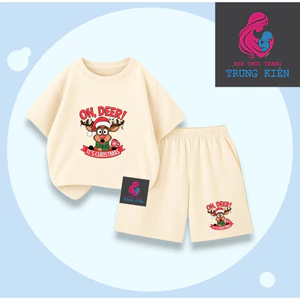 Set Quần Áo Cộc Tay Trẻ Em, Hình Tuần Lộc Oh Deer Siêu Dễ Thương, Cotton Mềm Mại Thấm Hút Tốt (M337)