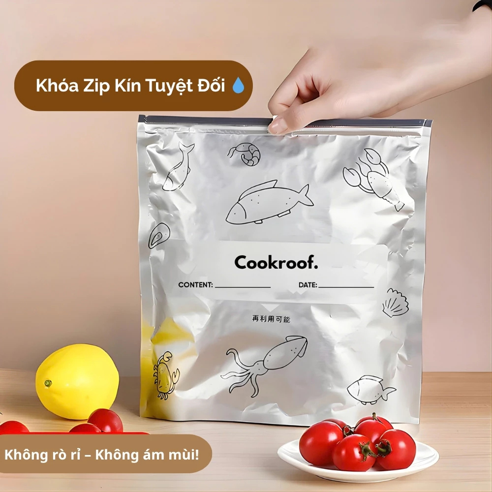 Combo 50 Túi zip bạc nhôm tái sử dụng đựng thực phẩm chống thấm chống mùi dùng tủ lạnh tủ đông