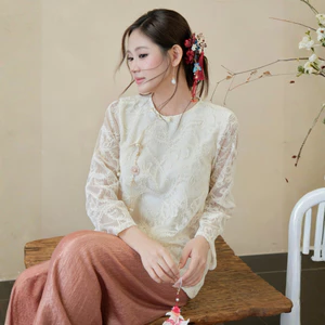 TUBYCATU Áo Kiểu Truyền Thống Chiêu Xuân Thêu Họa Tiết