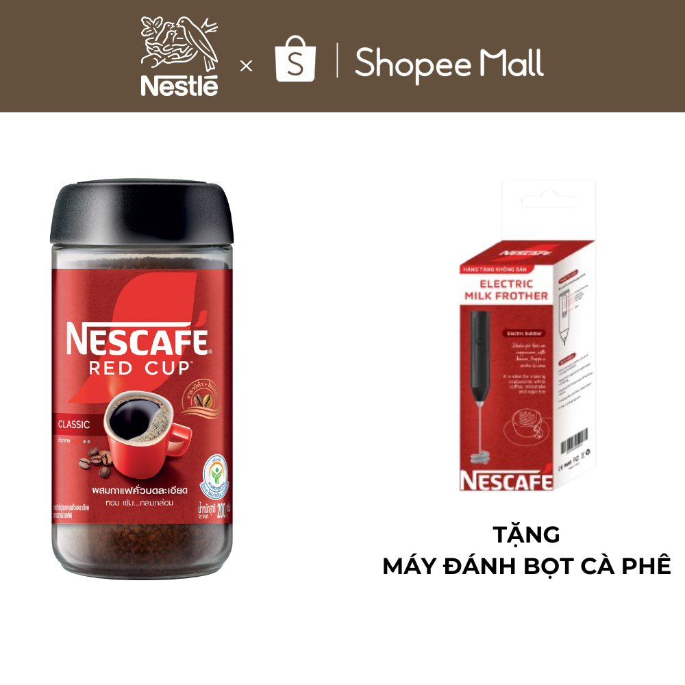 [Tặng Máy đánh bọt] Cà phê hòa tan kết hợp cà phê rang xay NESCAFÉ RED CUP Tinh chất từ cà phê nguyên chất Hũ 200g