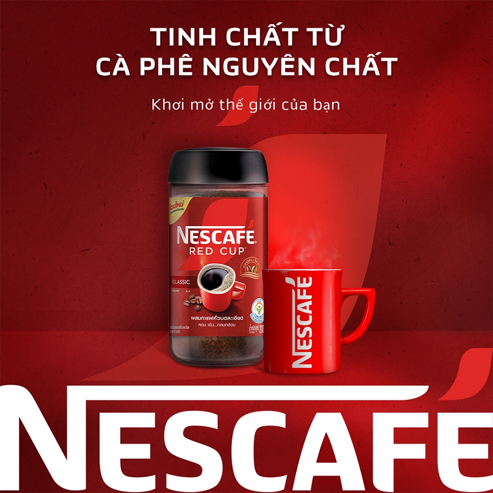 [Tặng Máy đánh bọt] Cà phê hòa tan kết hợp cà phê rang xay NESCAFÉ RED CUP Tinh chất từ cà phê nguyên chất Hũ 200g