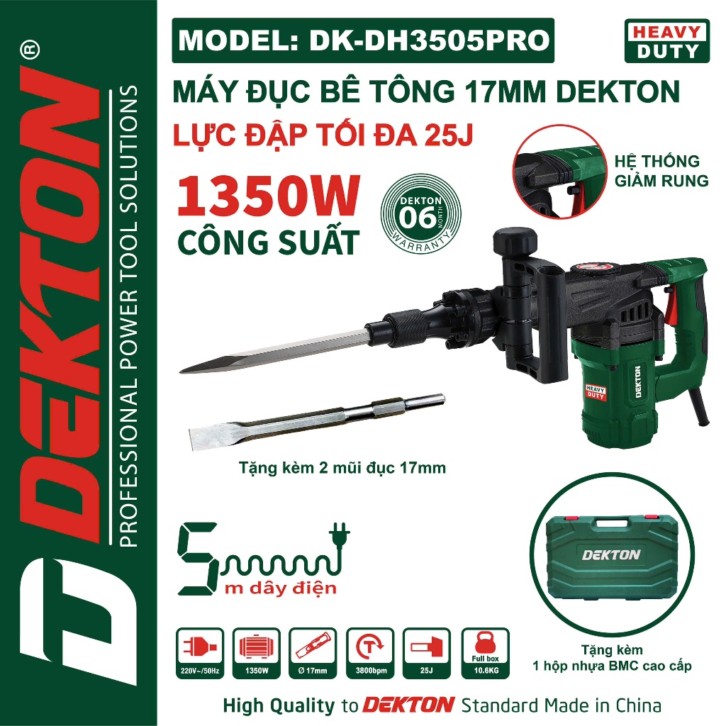 Máy Chuyên Đục 17mm Dekton DK-DH3505PRO / Máy Đục Bê Tông Dekton CóThiết Kế Chống Rung