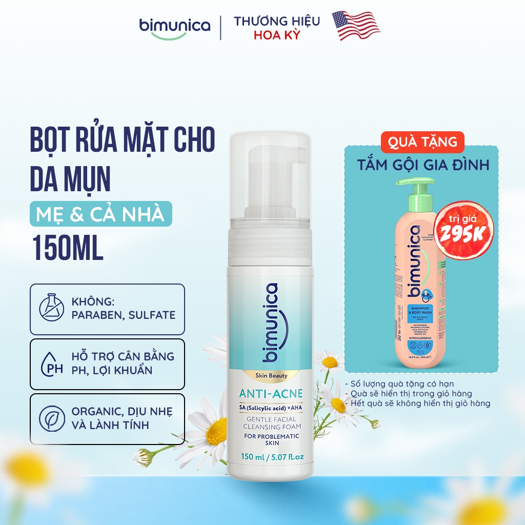 Bọt Rửa Mặt Cho Da Mụn BIMUNICA GENTLE FOAMING CLEANSER FOR ACNE-PRONE SKIN 150ML