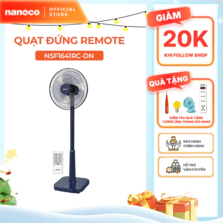 Quạt đứng có remote bạc đạn công suất 50W Nanoco model NSF1641RC màu Ghi/Xám nhạt/Xanh Navy