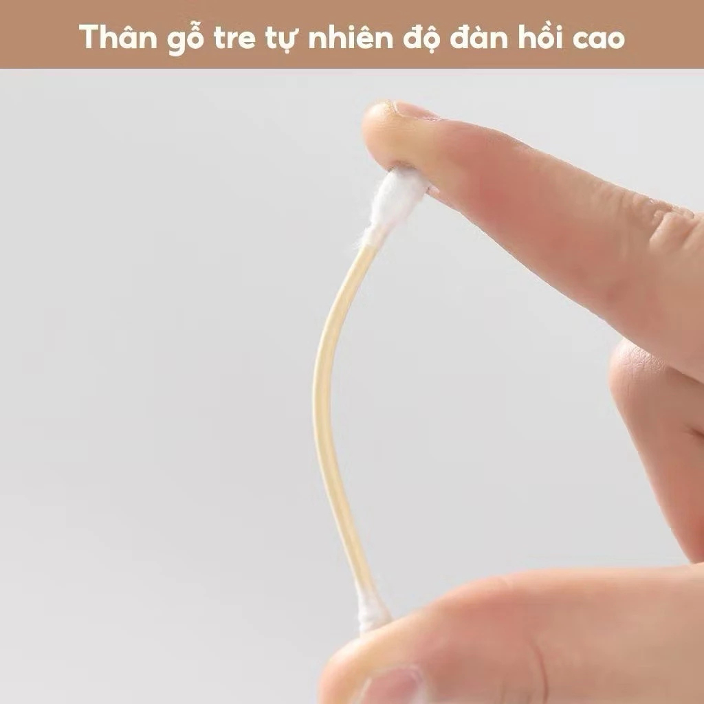 Combo 3 hộp tăm bông 300 que thân gỗ tre bông tự nhiên thấm hút tốt vệ sinh tai mũi làm sạch đa năng