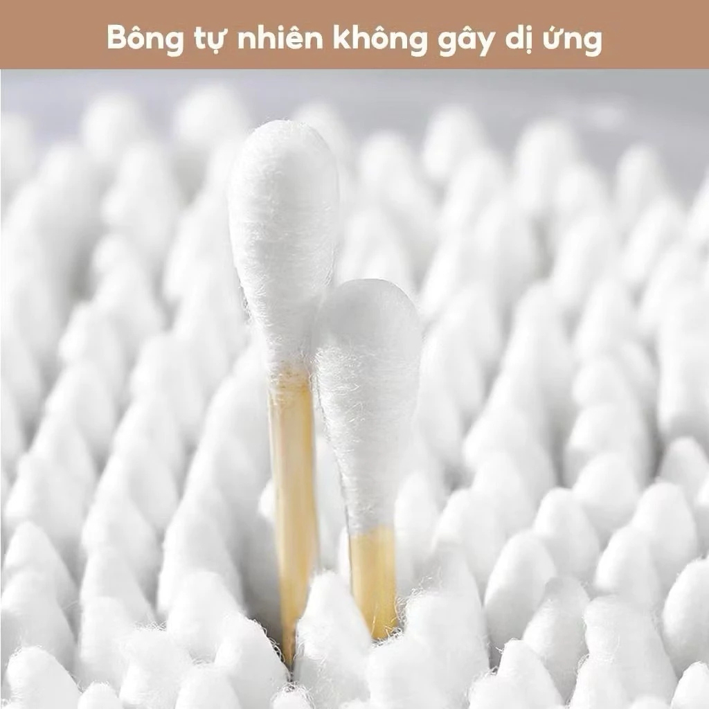 Combo 3 hộp tăm bông 300 que thân gỗ tre bông tự nhiên thấm hút tốt vệ sinh tai mũi làm sạch đa năng