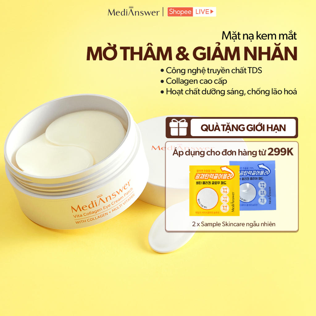[LIVE] Mặt nạ mắt dưỡng ẩm & tăng đàn hồi MediAnswer Vita Collagen Eye Cream Patch (60 miếng/Hộp)