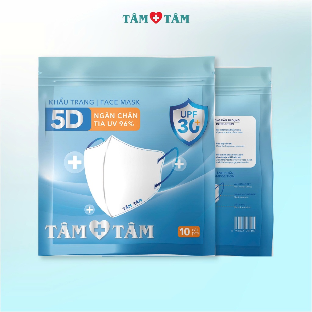 [NEW] Túi 10 cái Khẩu Trang Chống Nắng 5D hiệu TÂM TÂM, Thiết Kế Thời Trang, Chuẩn Form 5D