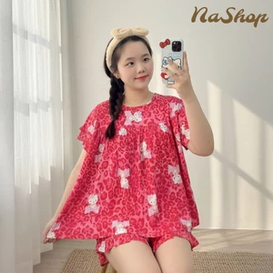 Đồ bộ Babydoll tole lanh mặc nhà Quần đùi Tay cánh dơi Chất vải mát mềm mịn Dễ mặc 40~75kg
