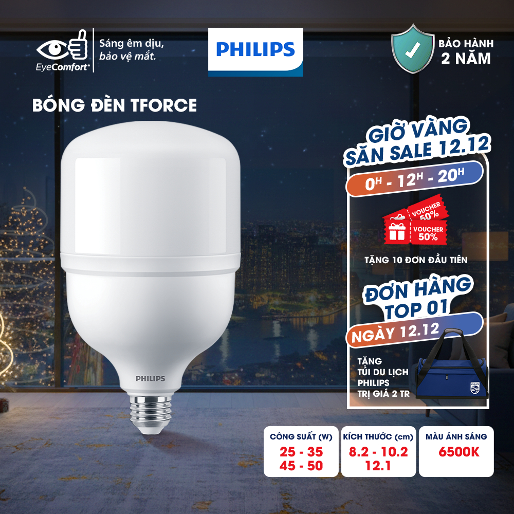 Bóng đèn LED PHILIPS trụ TForce siêu sáng (25W,35W,45W, 50W) - Ánh sáng trắng 6500K (01 bóng) - Đèn Philips