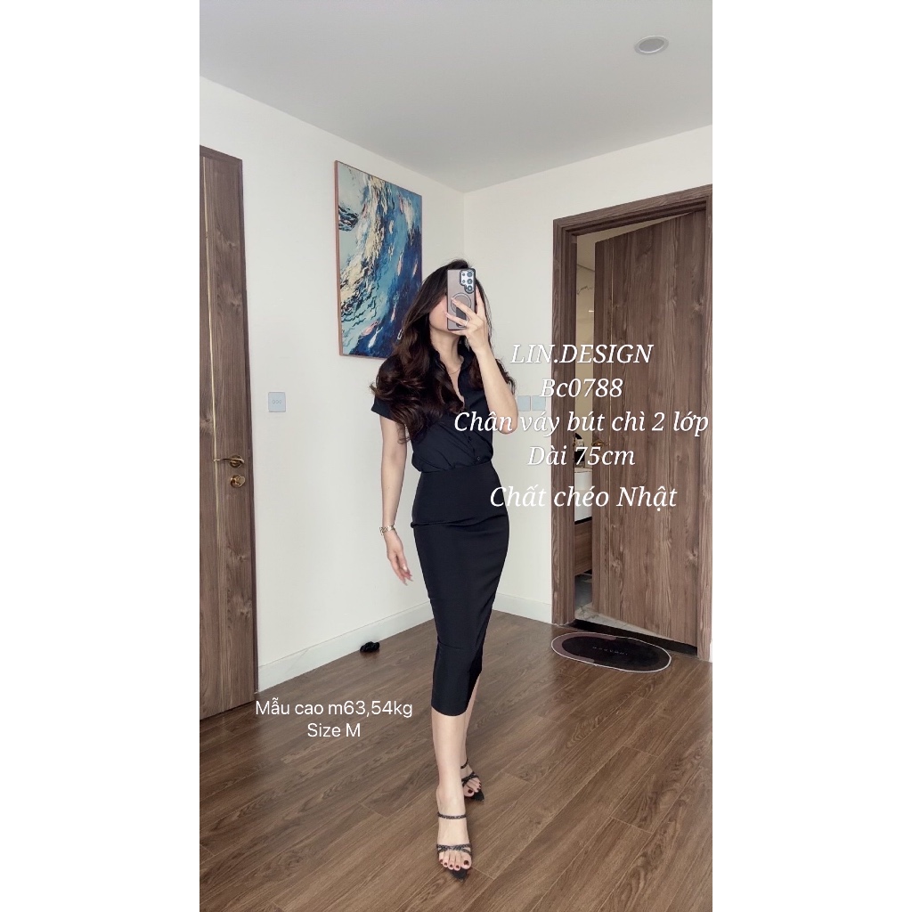 BC0788-CHÂN VÁY BÚT CHÌ 75CM ôm body fit dáng LIN.DESIGN