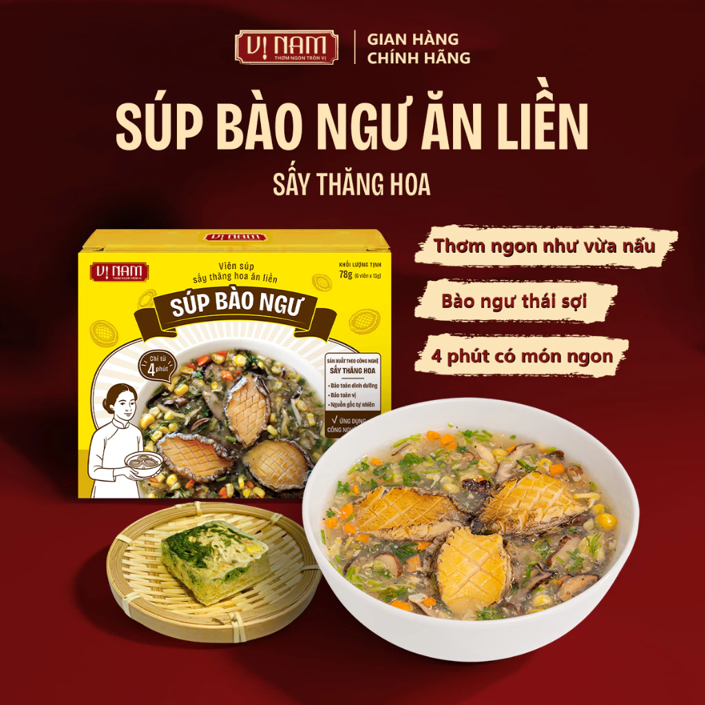Viên súp sấy thăng hoa ăn liền: Súp bào ngư - Vị Nam - Hộp 6 viên - Canh lười