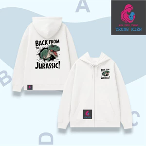 Áo Khoác Nỉ Trẻ Em Có Khóa, Khủng Long Xanh Jurassic!, Vải Cotton Mịn Màng Giữ Nhiệt Tốt (M 336)