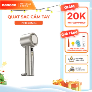 Quạt sạc cầm tay màu vàng đồng có sò lạnh động cơ DC Nanoco model NHF4858G pin lithium 4800mAh công suất 7.3W