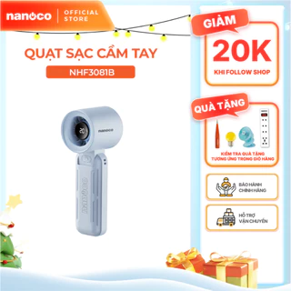 Quạt sạc cầm tay màu tím/xanh động cơ DC Nanoco model NHF3081 lithium 3000mAh công suất 5.8W