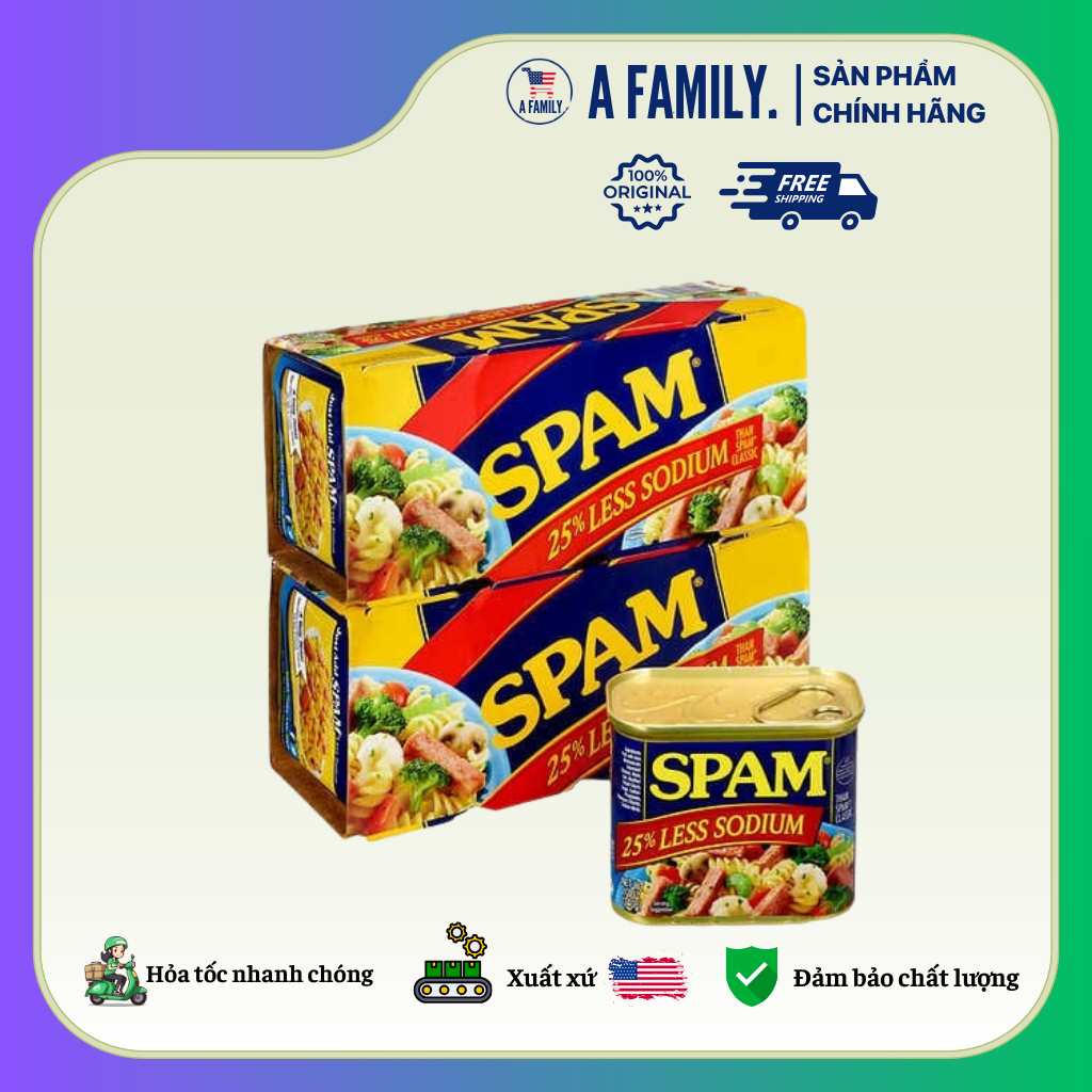 THỊT HỘP SPAM LESS 25% NATRI - SPAM 25% LESS SODIUM - HÀNG MỸ NHIỀU VỊ ...