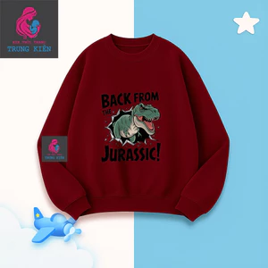 Áo Sweater Thu Đông Trẻ Em, Khủng Long Xanh Jurassic! Dễ Thương, Vải Nỉ Cotton Ấm Áp Mềm Mại (M336)