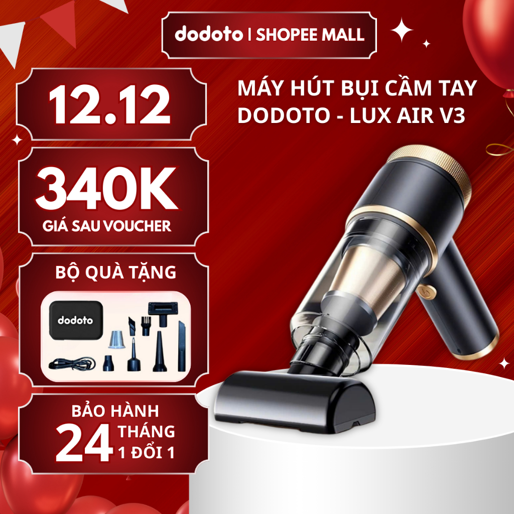 Máy hút bụi cầm tay dodoto mini không dây Lux Air V3, lực hút 25000 Pa, Bảo hành 24 tháng