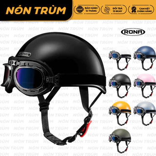 Mũ bảo hiểm nửa đầu Rona haly viền bạc kèm kính phi công bạc cho nam và nữ tặng túi vải Nón Trùm