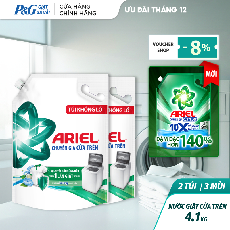 Combo 2 Nước Giặt ARIEL Chuyên Gia Cửa Trên Ngăn Lem Màu Hương Downy Nắng Sớm/ Nước Hoa/ Oải Hương Túi 4.1KG