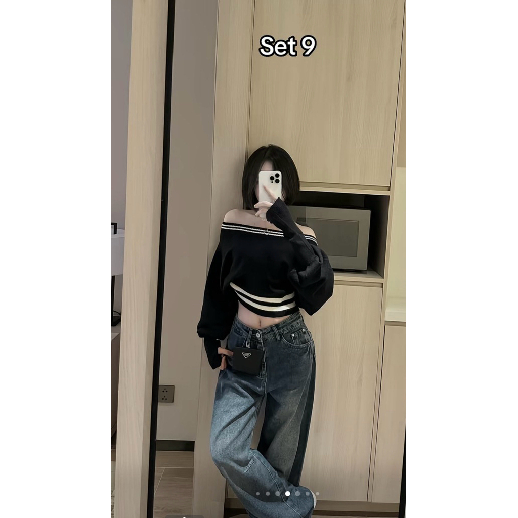 𝑺𝒔𝒖.𝑺𝒕𝒖𝒅𝒊𝒐[CÓ SẴN]new 2025 Áo len lệch vai, trễ vai tay bồng xinh xỉu xiu hot