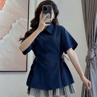 Áo sơ mi đũi sần cổ bẻ nữ dáng xuông buộc dây hai bên màu trắng đen xám xanh VANISA CT488
