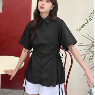 Áo sơ mi đũi sần form rộng cổ bẻ tay ngắn màu trắng đen xám xanh thanh lịch tinh tế VANISA CT488
