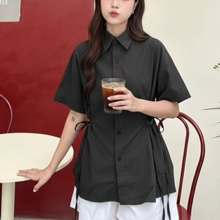 Áo sơ mi đũi sần form rộng cổ bẻ tay ngắn màu trắng đen xám xanh thanh lịch tinh tế VANISA CT488