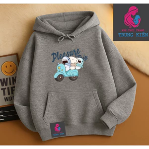 Áo Hoodie Cho Bé Mùa Đông, Hình Ba Bạn Cá Mập Đi Xe Máy Pleasure Trip, Chất Nỉ Cotton Ấm Áp (M 335)