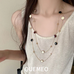 Dây Chuyền Nữ Ngọc Trai Cách Điệu Đính Đá Cao Cấp Vòng Cổ Dáng Dài Phối Lớp
