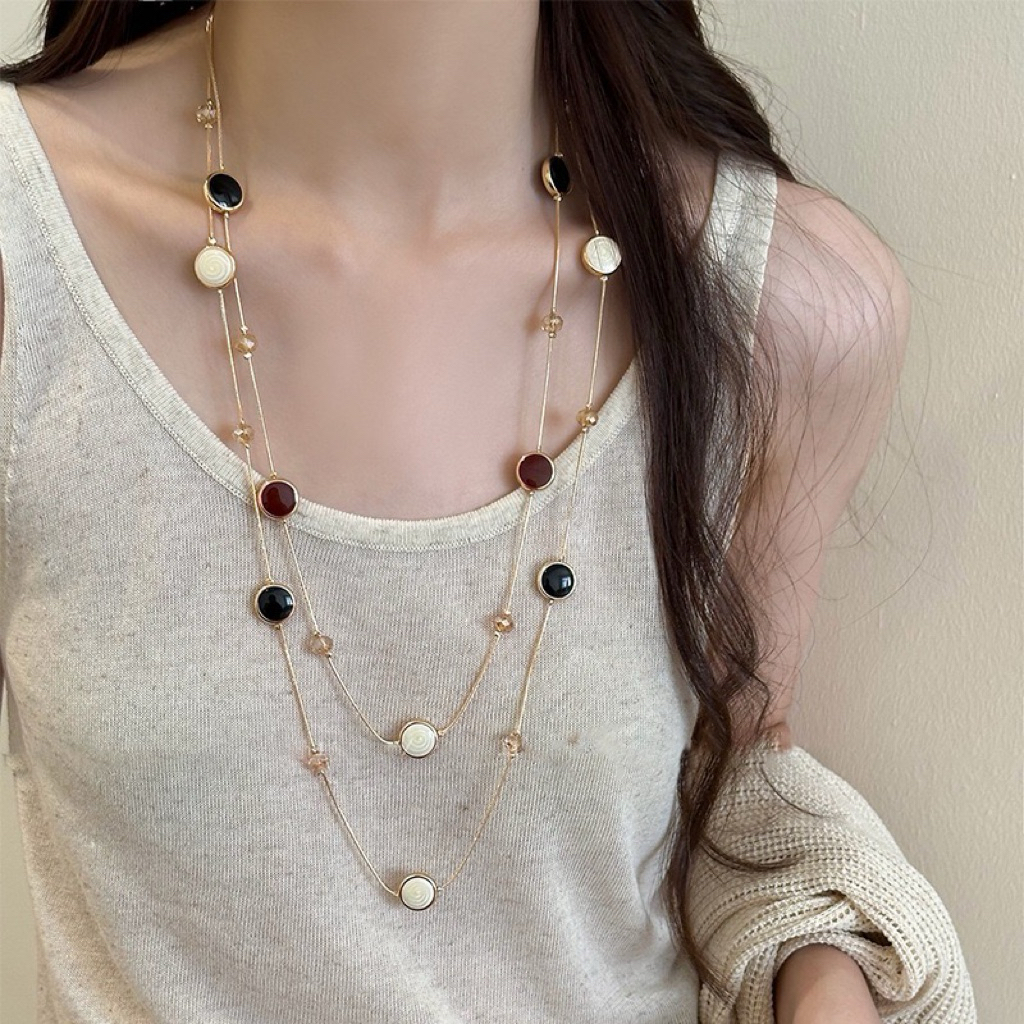 Dây Chuyền Nữ Ngọc Trai Cách Điệu Đính Đá Cao Cấp Vòng Cổ Dáng Dài Phối Lớp