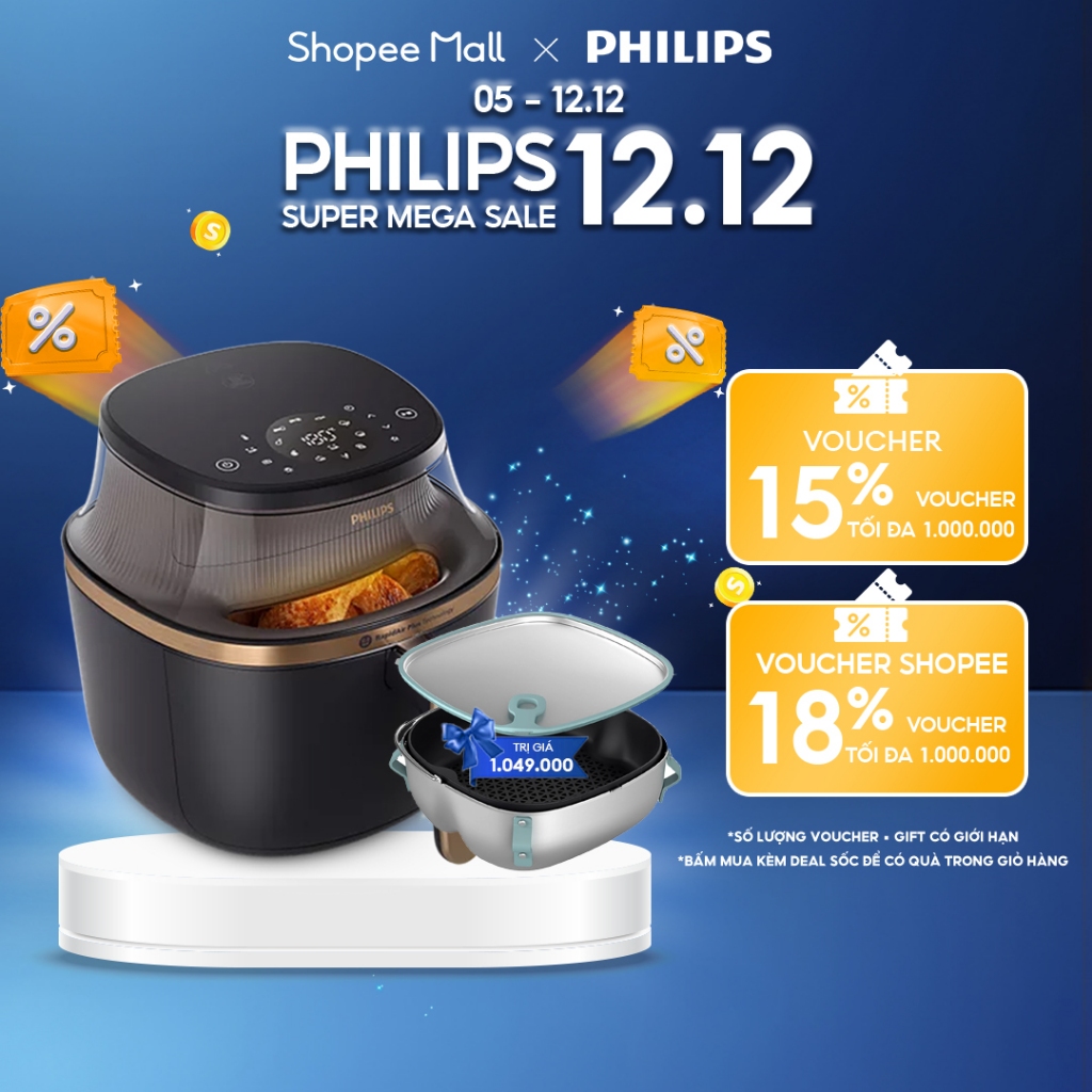 Nồi chiên không dầu Philips NA332/00 6.2 lít - Hàng Chính Hãng