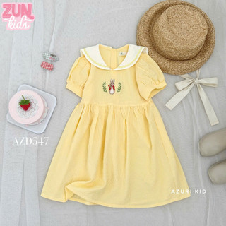 Đầm Bé Gái Peter Rabbit AZD512 | Đầm Cổ Thủy Thủ Thêu Họa Tiết Thỏ Xinh Xắn | Đi Chơi, Đi Học, Lễ Tết, Noel | Size 2–10