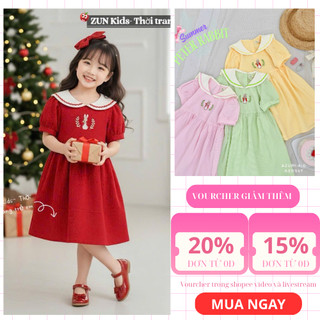 Đầm Bé Gái Peter Rabbit AZD512 | Đầm Cổ Thủy Thủ Thêu Họa Tiết Thỏ Xinh Xắn | Đi Chơi, Đi Học, Lễ Tết, Noel | Size 2–10