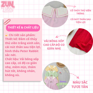 Đầm Bé Gái Peter Rabbit AZD512 | Đầm Cổ Thủy Thủ Thêu Họa Tiết Thỏ Xinh Xắn | Đi Chơi, Đi Học, Lễ Tết, Noel | Size 2–10
