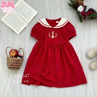 Đầm Bé Gái Peter Rabbit AZD512 | Đầm Cổ Thủy Thủ Thêu Họa Tiết Thỏ Xinh Xắn | Đi Chơi, Đi Học, Lễ Tết, Noel | Size 2–10