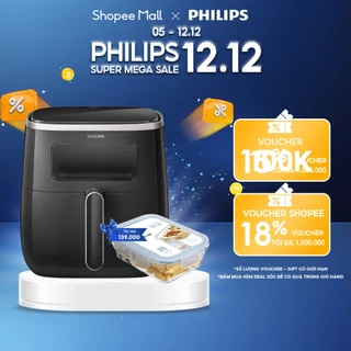 Nồi Chiên Không Dầu Philips mặt kính điện tử HD9257/80 |5.6 lít- - Hàng Chính Hãng