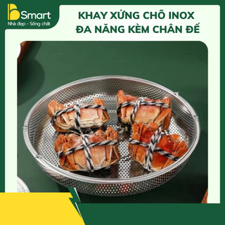 Khay Xửng Chõ Inox Hấp Và Chiên Đa Năng Kèm Chân Đế Dạng Đĩa Lỗ Tiện Dụng