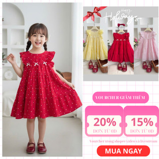 AZD586 Đầm Công Chúa Tơ Chấm Bi - Dáng Tiểu Thư Xòe To, Vải Tơ Mềm Nhẹ