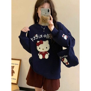 Áo sweater chất nỉ bông cổ tròn in hình hello kitty dành cho nữ