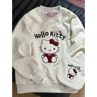 Áo sweater chất nỉ bông cổ tròn in hình hello kitty dành cho nữ