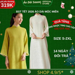 Áo dài cách tân nữ Mộc Miên màu be,Saam thiết kế  tay lỡ  sáng hot thiết kế cao cấp trend Tết 2026