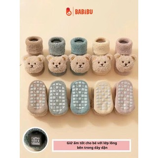 Tất vớ tập đi cho bé lót lông mềm hình gấu bông, ấm áp, chống trượt, co giãn tốt, size S/M cho bé sơ sinh & tập đi