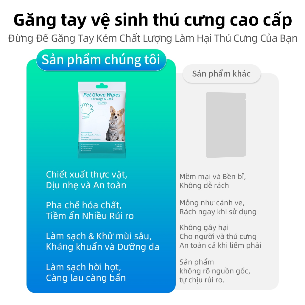 ⭐Paw Globe:đồ dùng cho thú cưng Găng tay vệ sinh thú cưng không nước dùng một lần Loại bỏ mùi Làm Sạch Sâu 6/PCS