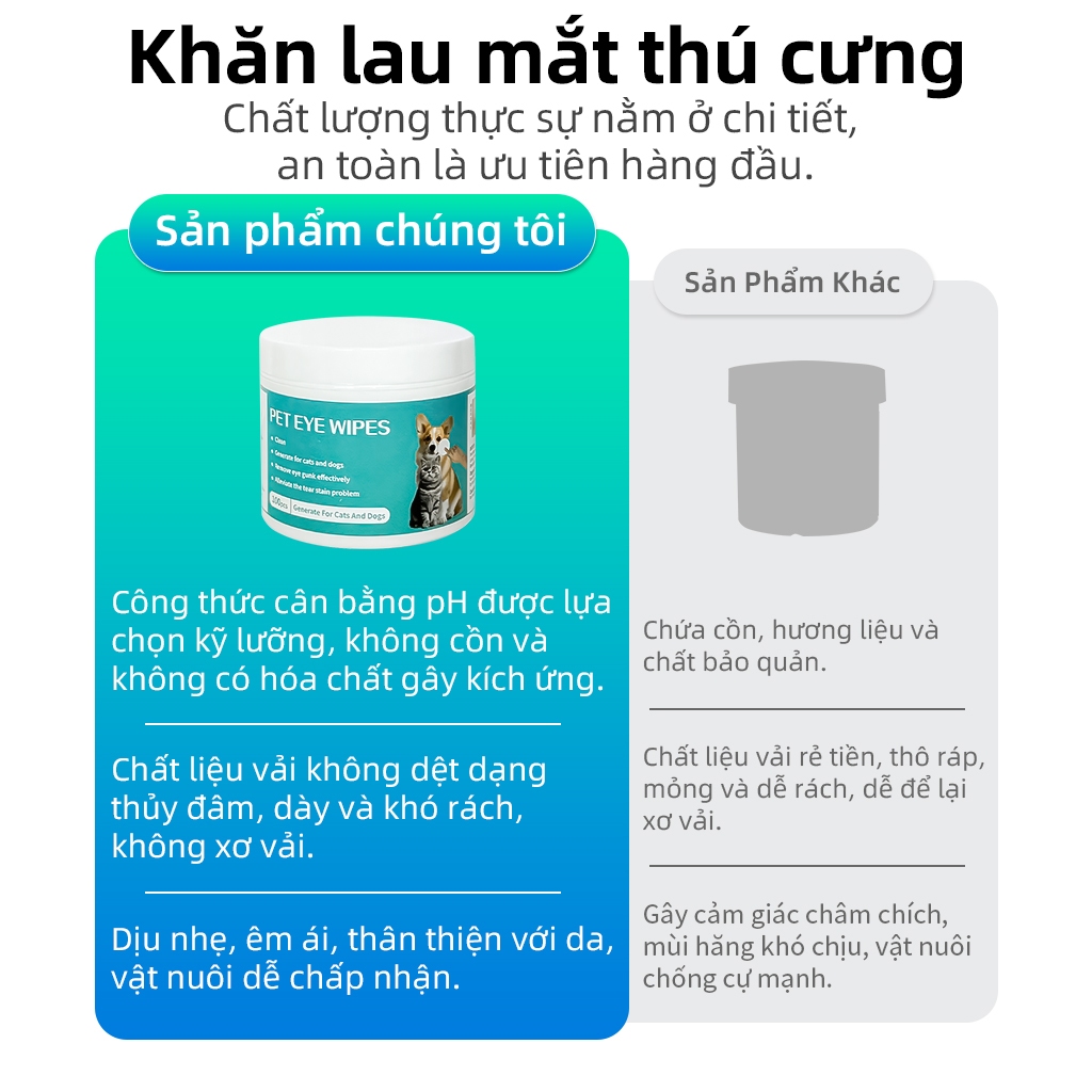 ⭐Paw Globe: Khăn lau mắt thú cưng  100 Miếng Làm sạch mắt Loại bỏ vết bẩn nước mắt Phù hợp cho mèo và chó