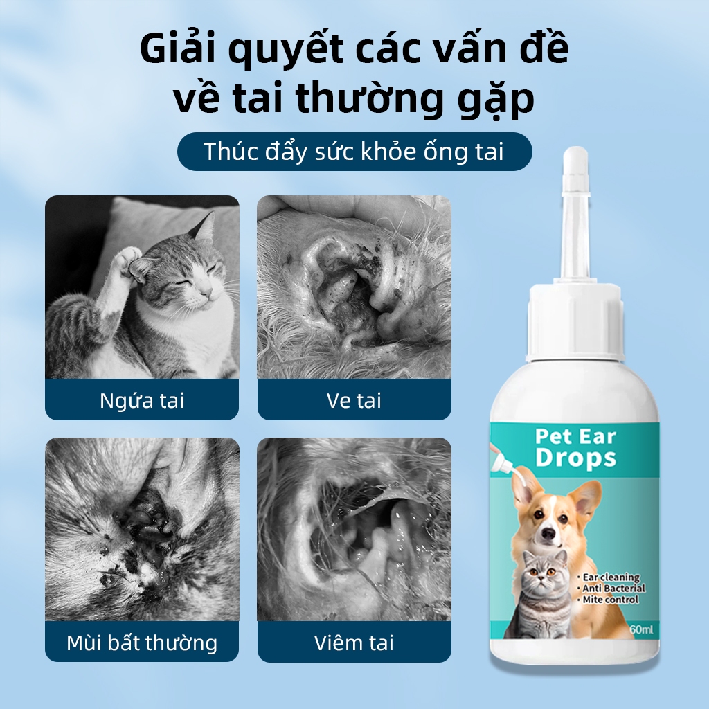 ⭐Paw Globe: Thuốc nhỏ tai cho thú cưng rửa vệ sinh  tránh viêm hôi tai tai thú cưng Dùng cho chó và mèo 60ml
