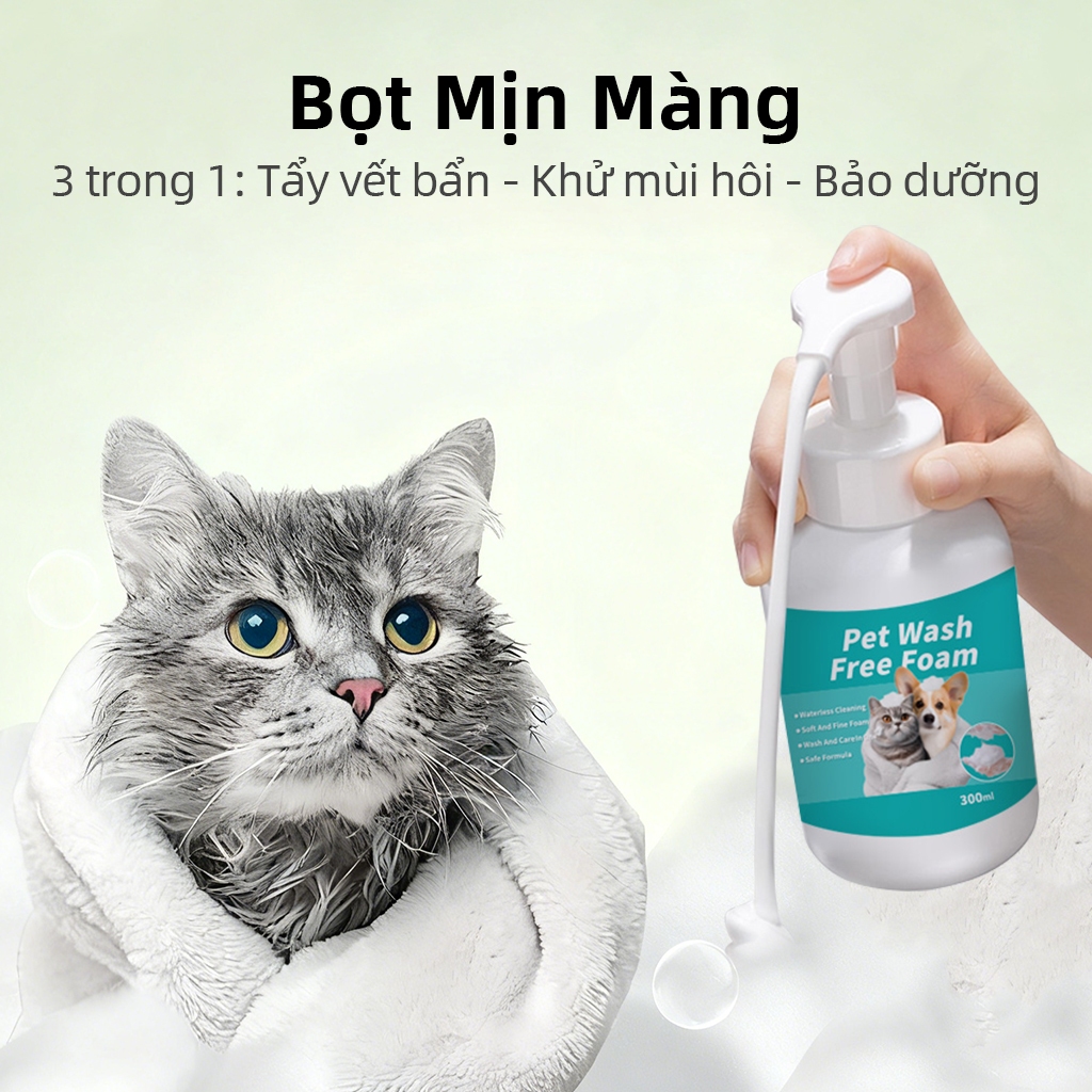 ⭐Paw Globe:  sữa tắm cho thú cưng không cần xả nước Làm Sạch Sâu Loại bỏ mùi khó chịu Loại bỏ bọ chét và ve