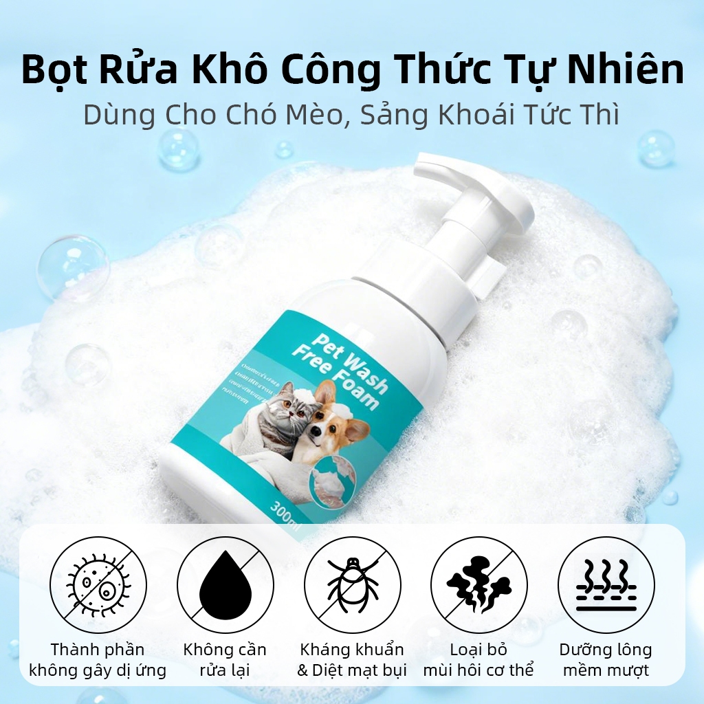 ⭐Paw Globe:  sữa tắm cho thú cưng không cần xả nước Làm Sạch Sâu Loại bỏ mùi khó chịu Loại bỏ bọ chét và ve