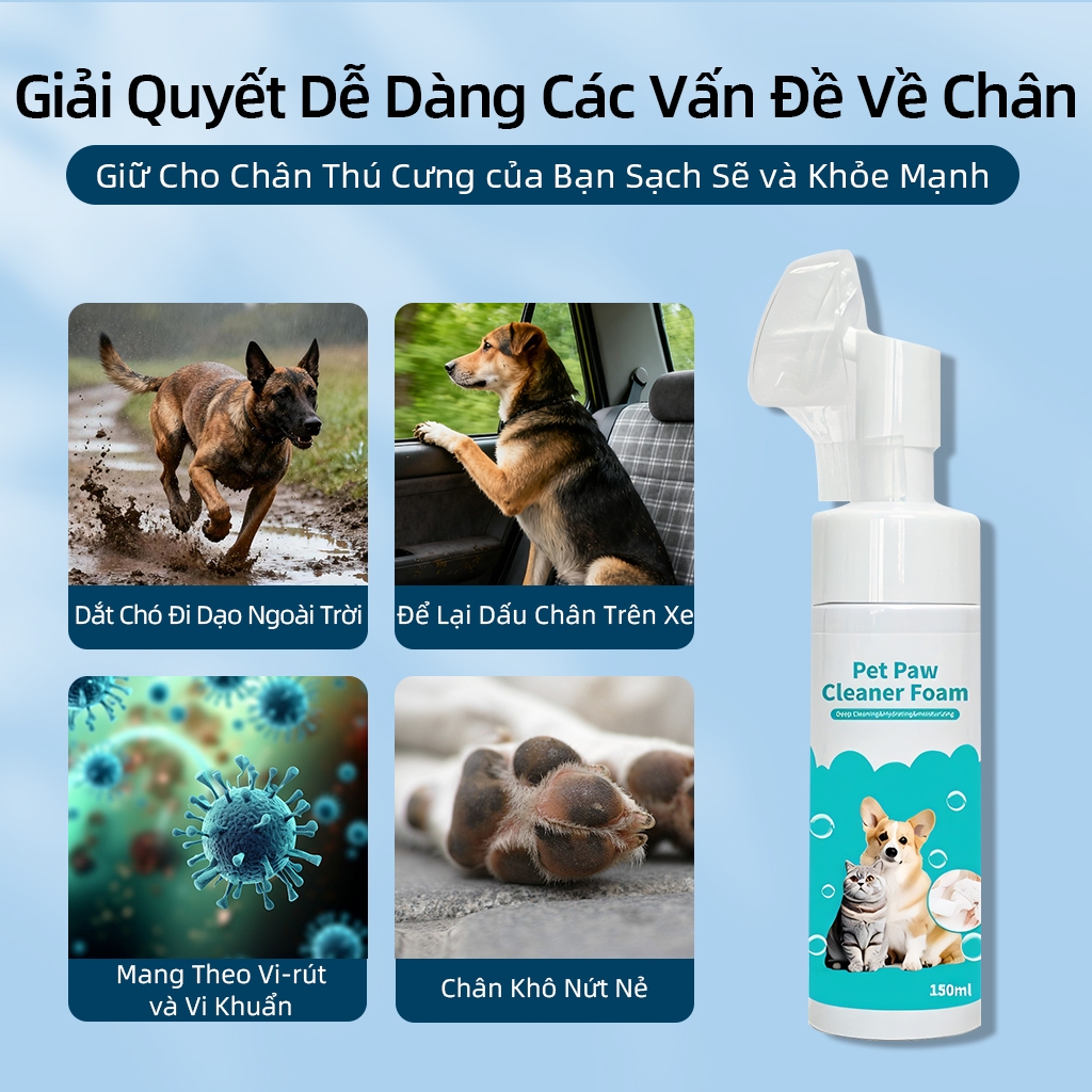 ⭐Paw Globe: Bọt rửa chân cho thú cưng   Công thức thực vật tự nhiên Làm sạch và loại bỏ vết bẩn Bảo vệ kháng khuẩn 150ML