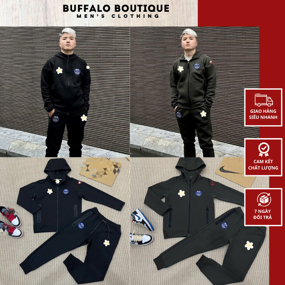 Bộ Quần Áo Nam Mùa Đông Loaei Tech Pa Zis Logo Thêu - Đồ Bộ Nam Dài Tay Thu Đông Chất Nỉ Cao Cấp